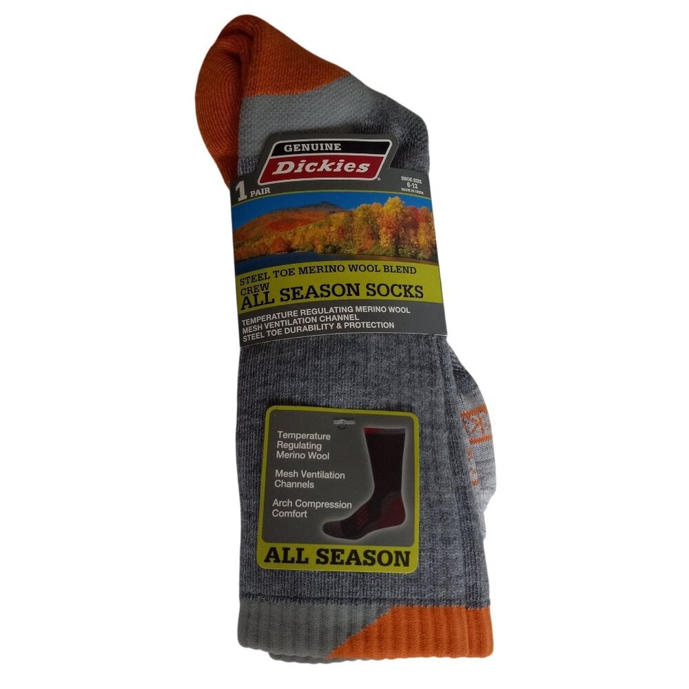Dickies Size 6-12 Crew Socks Men Steel Toe Merino Wool Blend All Season Gray NEW